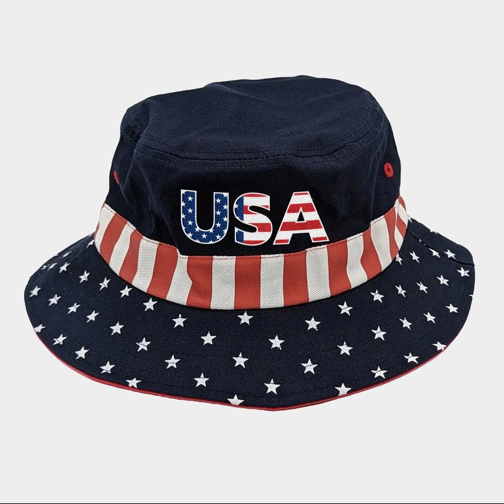 USA Flag Pattern Navy Bucket Hat